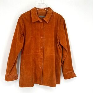 Jessica Holbrook Leather Jacket Womens L Orange‎ Shacket Fall Suede Coat